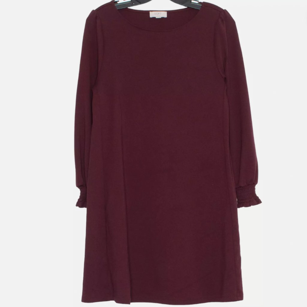 Loft Maroon Long Sleeve Mini Dress - Size Small Petite
